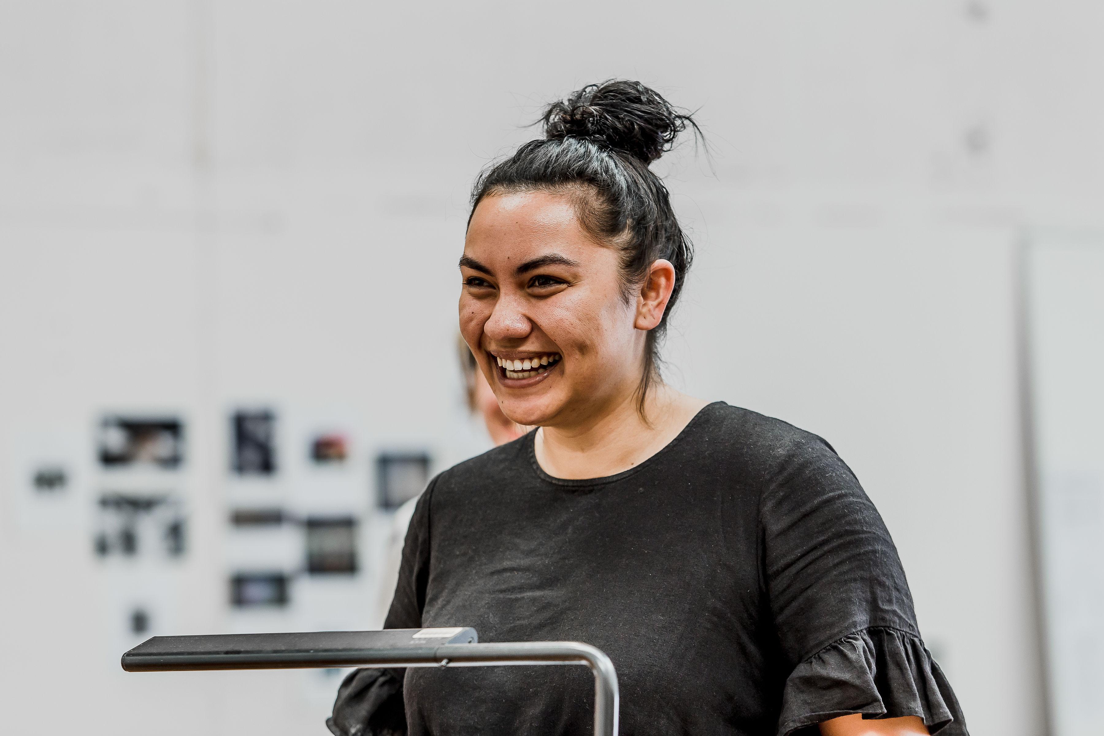 Villette cracks a smile in rehearsals for Here Lie Love