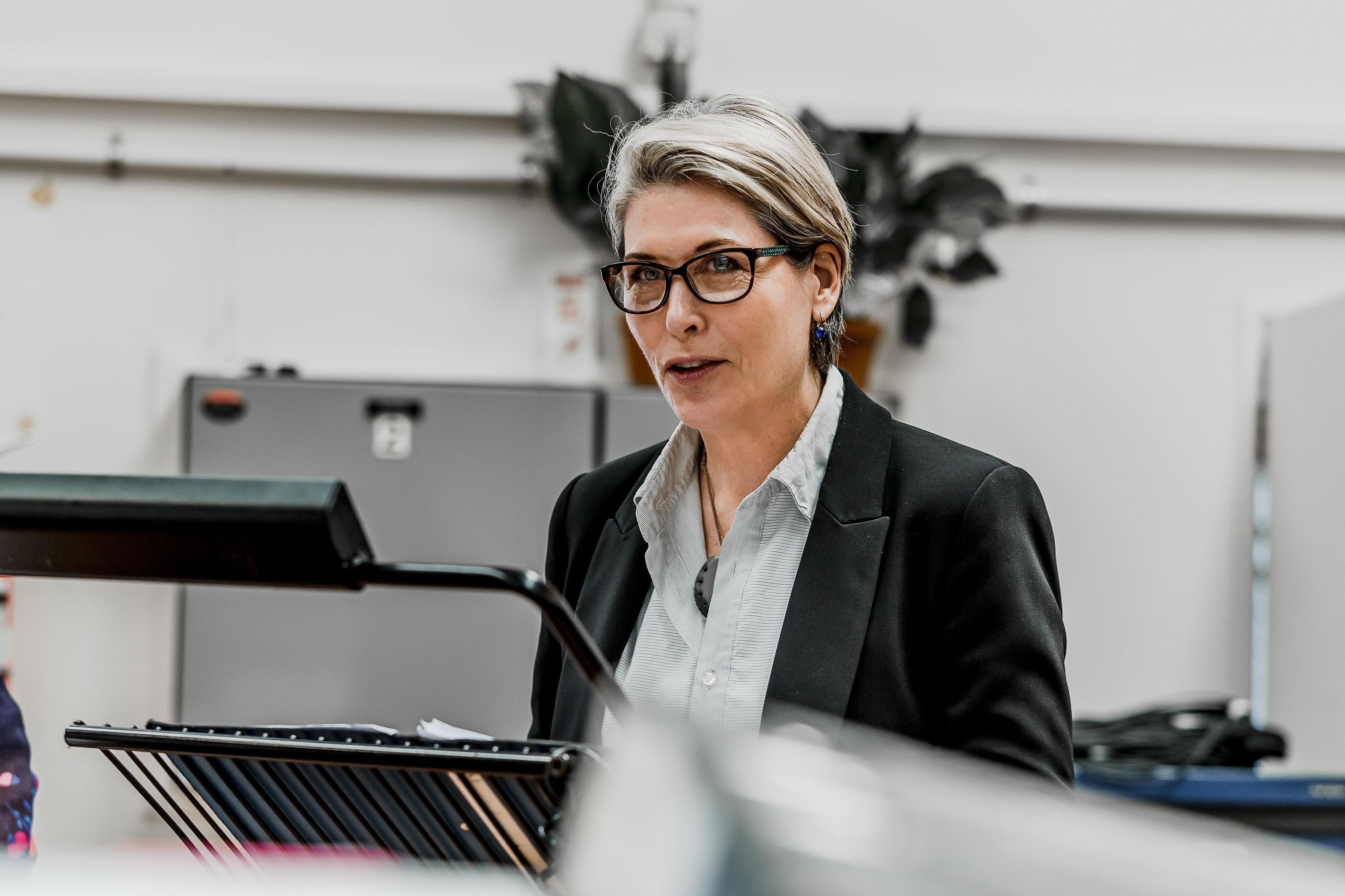 Jennifer Ward Lealand in the studio rehearsing Here Lies Love