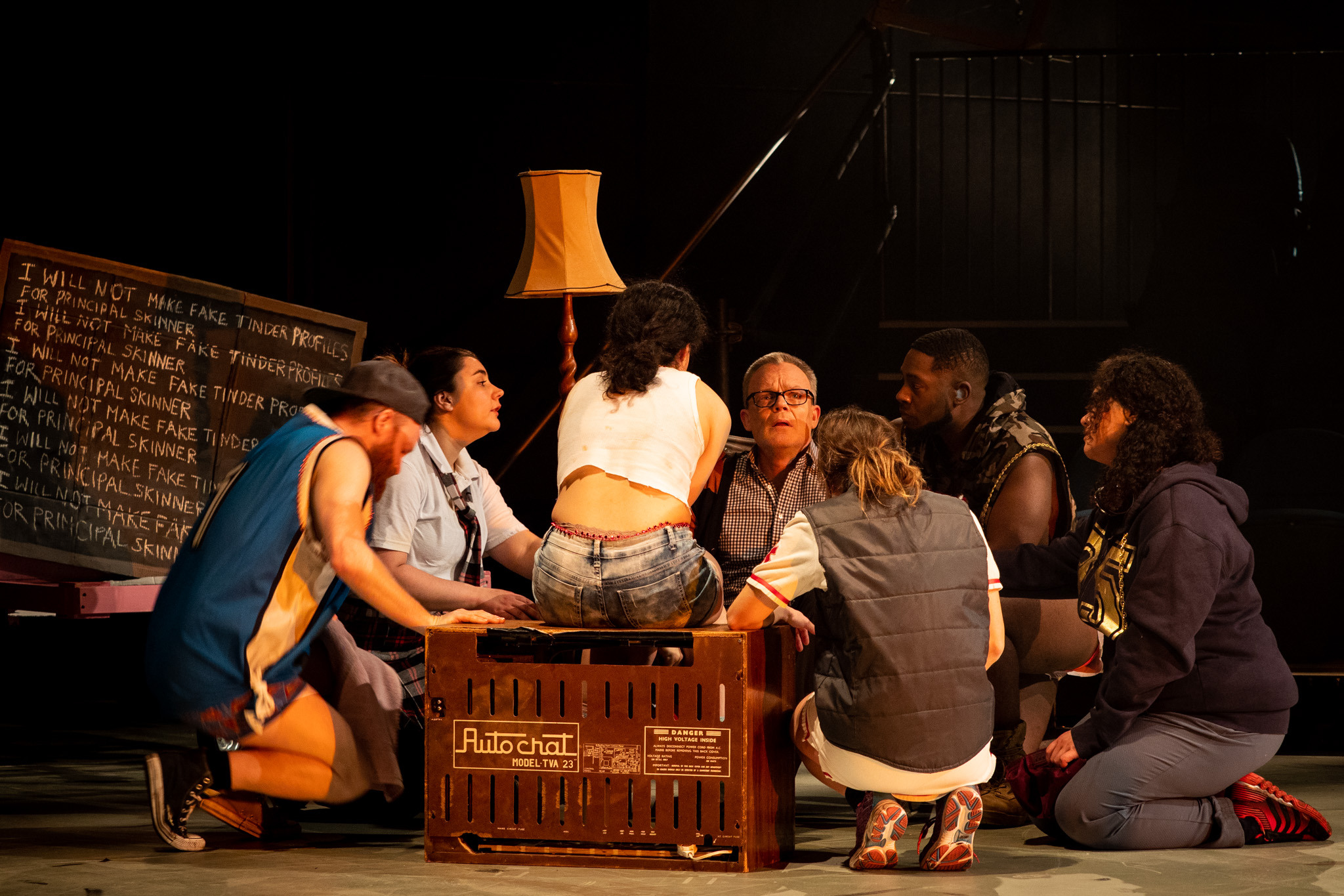 The Cast perform Mr Burns, A Post-Electric Play at Rangatira, Q Theatre, 2018.