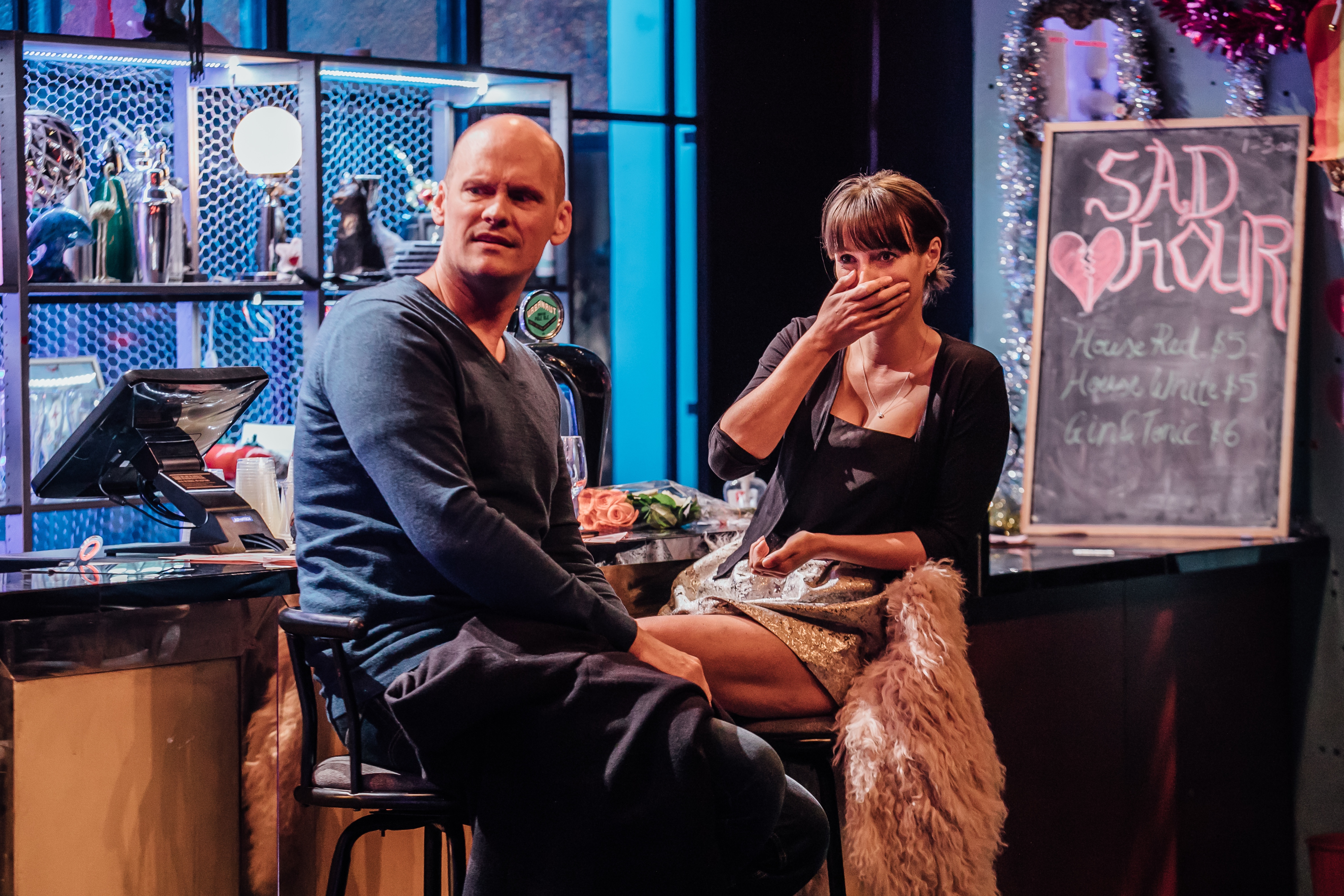 Natalie Medlock & Sam Snedden in The Blind Date Project at Loft, Q Theatre, 2019.