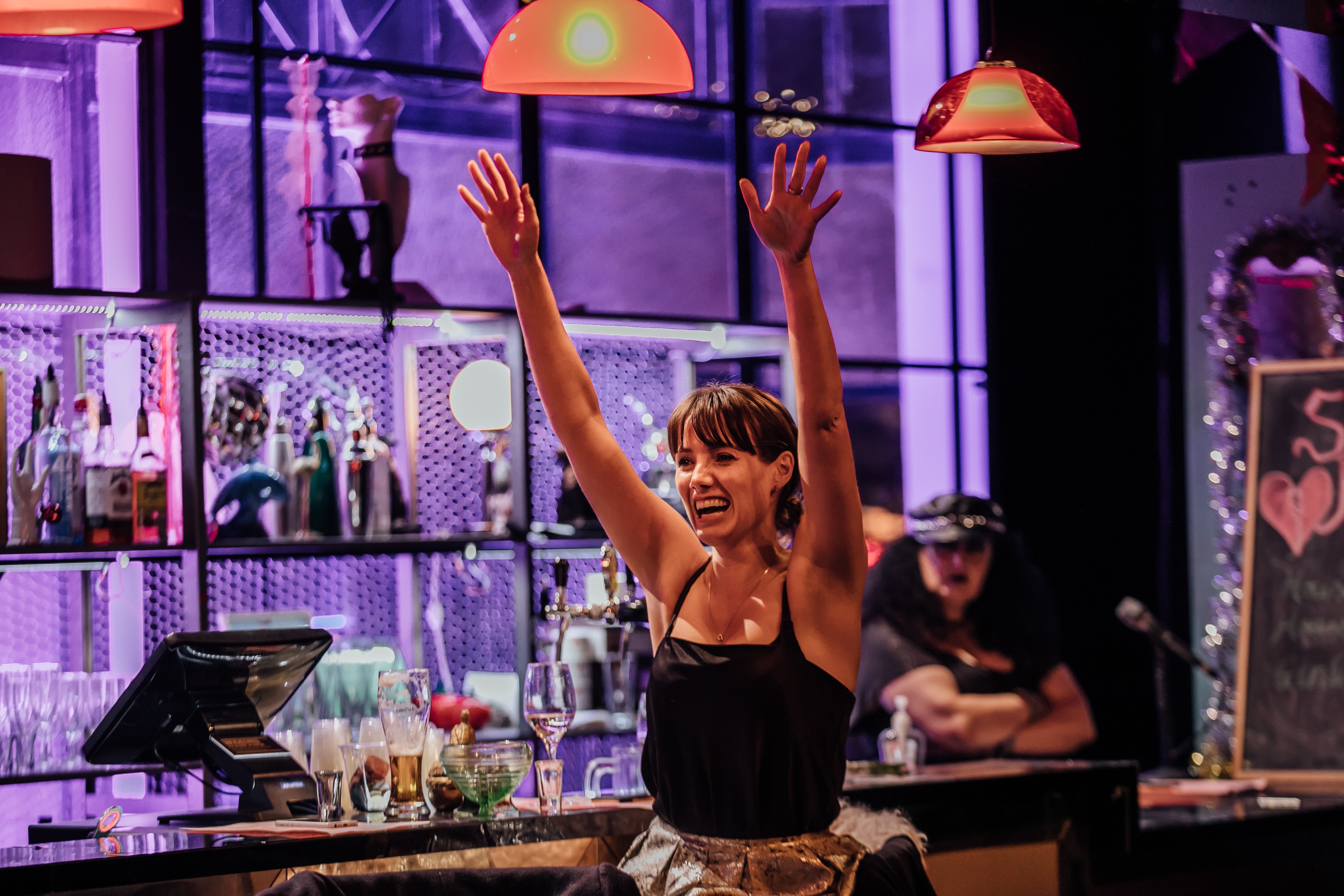 Natalie Medlock performs in The Blind Date Project at Loft, Q Theatre, 2019.