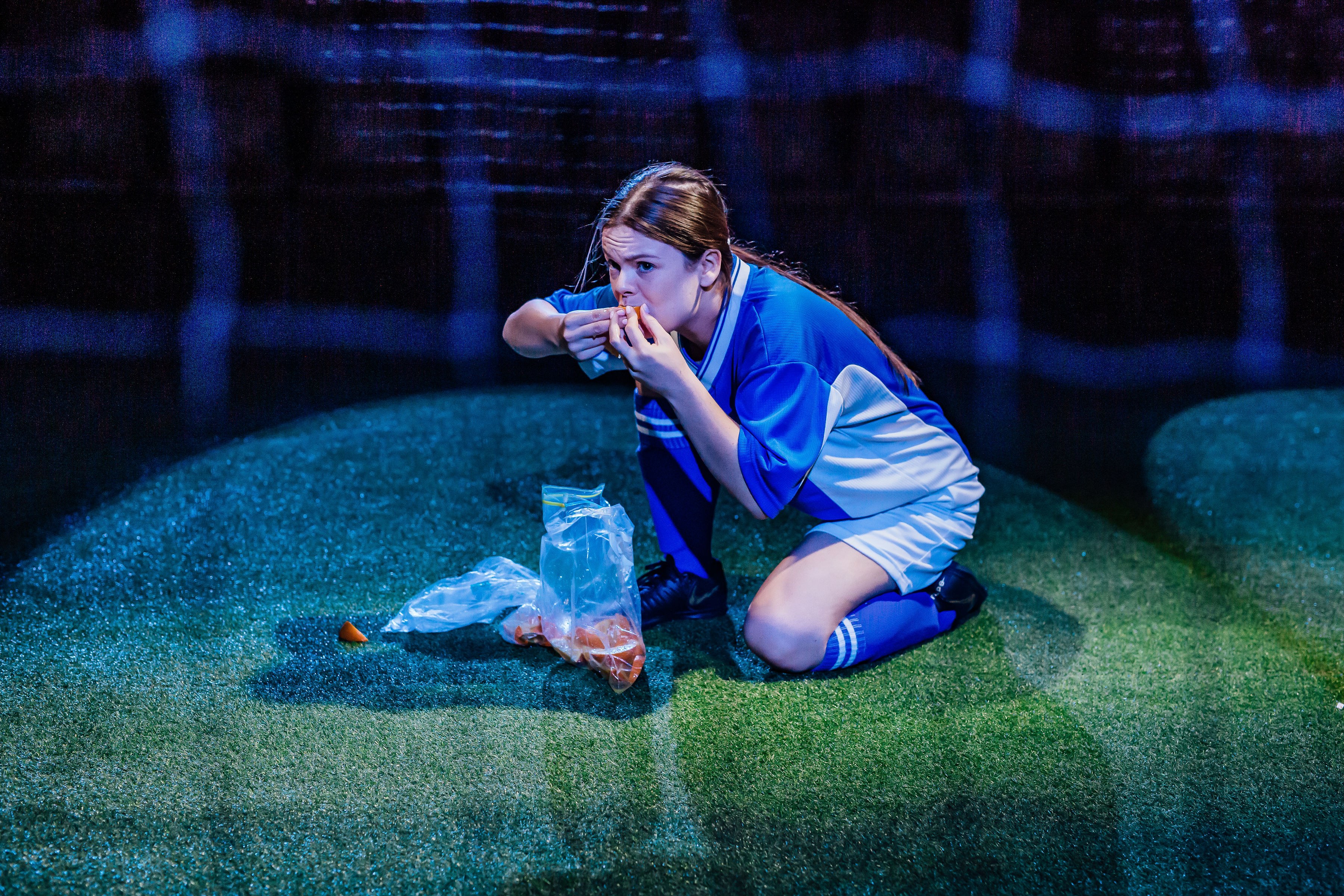 Aisling Baker performs in The Wolves at Loft, Q Theatre, 2019.