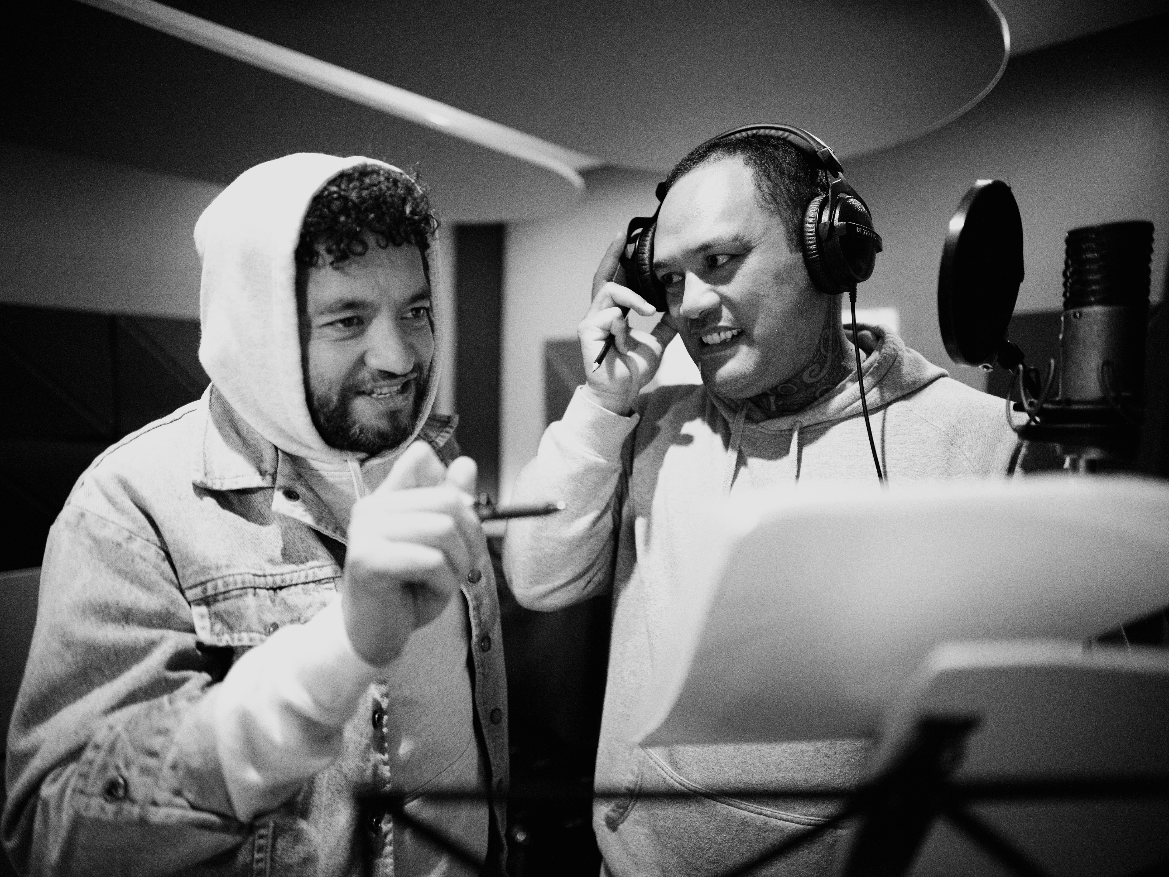 Scotty Cotter and Fran Kora in the recording studio for MAURI TAU