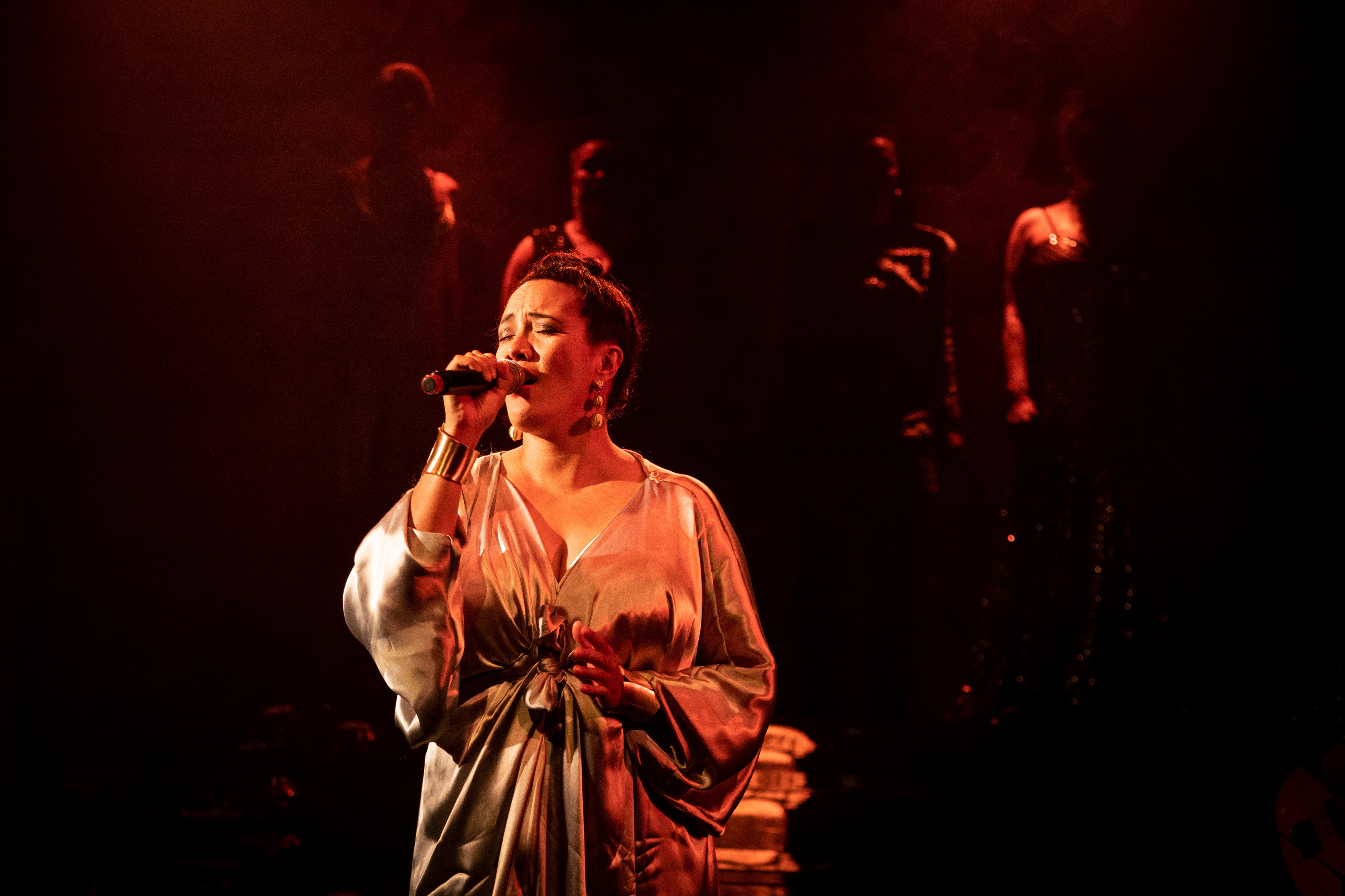 Ria Hall performs Here Lies Love, at Rangatira, Q Theatre 2018.